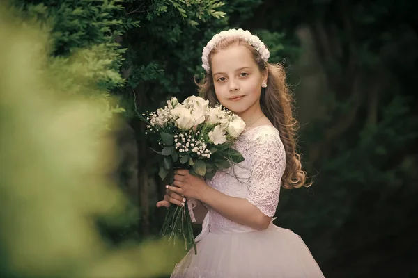 Beautiful young female child wearing wedding dress — Stock Photo, Image