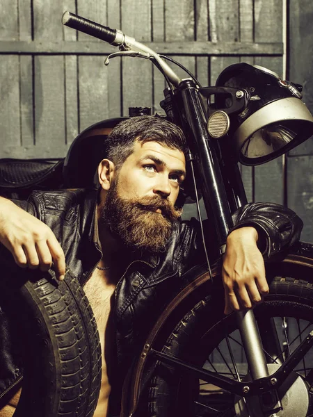Bearded man hipster biker — Stock Photo, Image