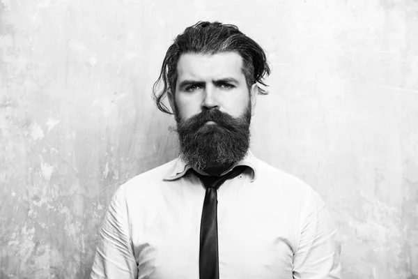 Barbudo o hipster con barba larga en cara seria — Foto de Stock