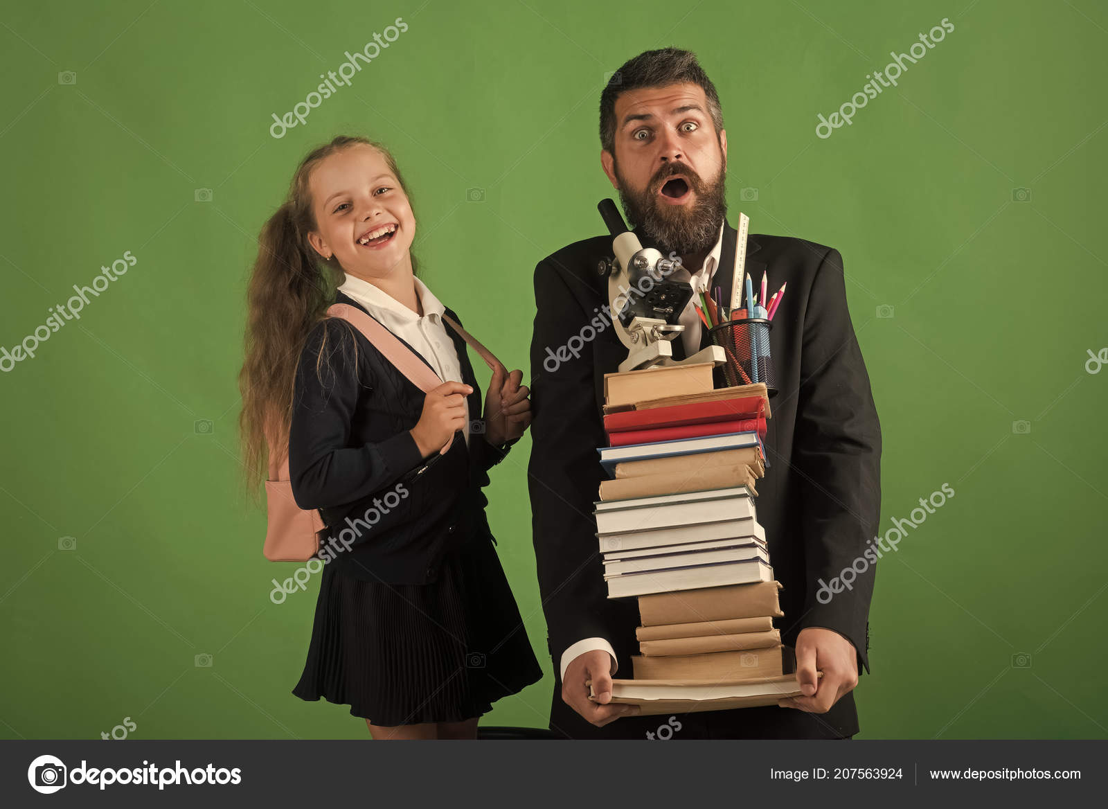 Teacher And Schoolgirl With Shocked And Happy Faces Stock Photo Teacher And Schoolgirl With Shocked And Happy Faces Stock Photo