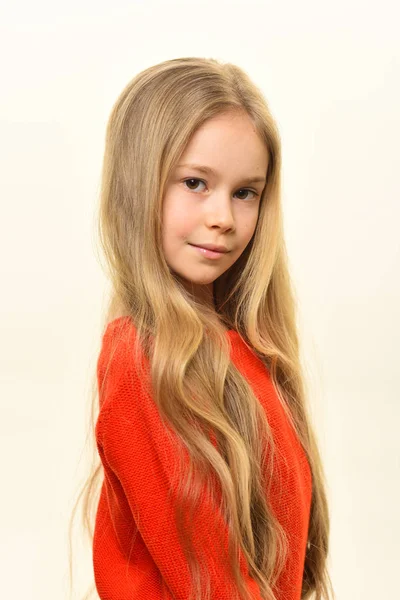 hair mask. hair mask treatment. girl put mask on long blonde hair. hair mask for pretty little girl isolated on white. confident in her perfect style.