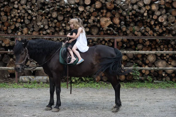 Mädchen reiten an einem Sommertag zu Pferd — Stockfoto