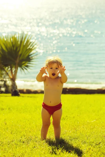 Söt baby pojke gör skrämmande attackerande gest — Stockfoto