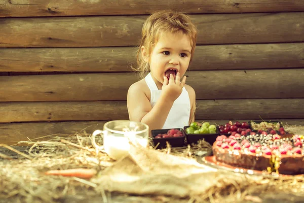 Roztomilý chlapeček jí bobule — Stock fotografie