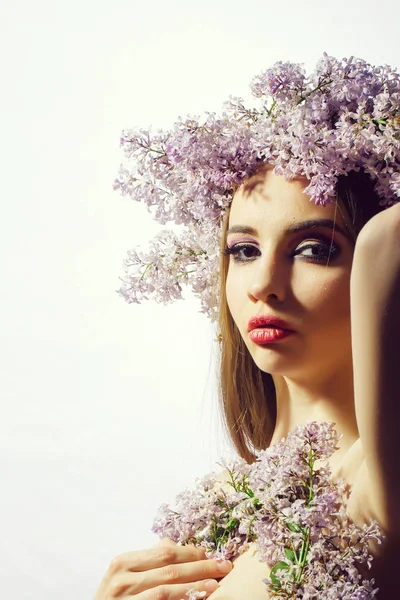 Woman with spring lilac — Stock Photo, Image