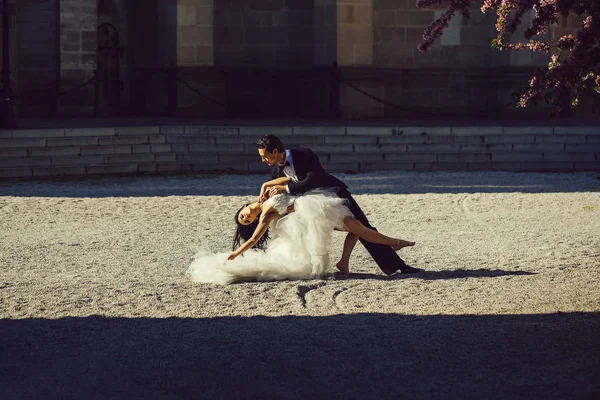 Jovem Casal Casamento Menina Sexy Com Cabelo Morena Rosto Bonito — Fotografia de Stock