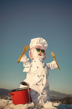 Christmas snowman in chef hat