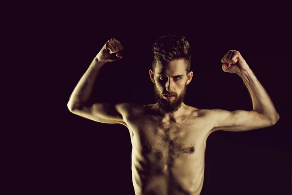 Homem barbudo ou hipster com corpo magro, com anorexia — Fotografia de Stock