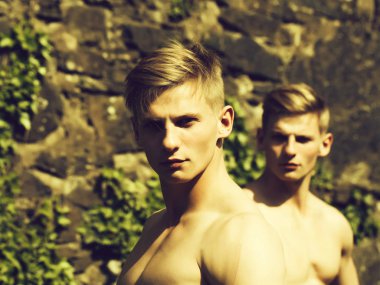 Taşlı duvar zemin üzerinde Kas İkizler