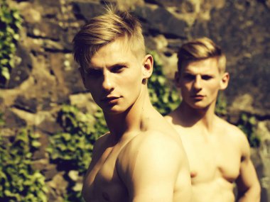 Taşlı duvar zemin üzerinde Kas İkizler