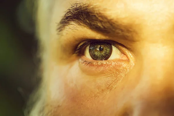 Mężczyzna oko pasiasty obiektyw — Zdjęcie stockowe