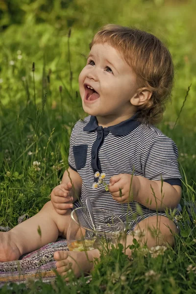 Joyful menino na grama — Fotografia de Stock