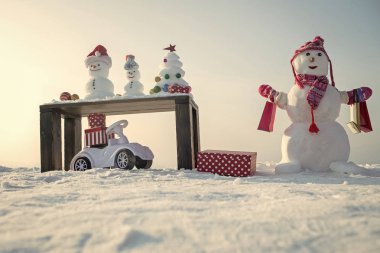 Kar heykel ve xmas ağacı ahşap tablo