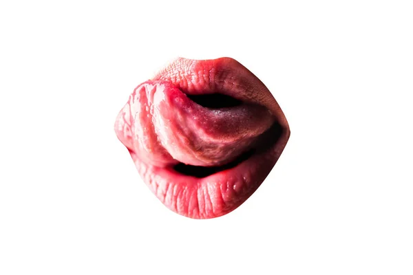 Mujer sexy. Sexy labios femeninos. Lengua sensual y boca sexy. La educación sexual - BDSM kamasutra mujer erótica secreto y sexo símbolos concepto. Orgasmo. Hablar de sexo - oral masturbar lubricantes de condón . — Foto de Stock