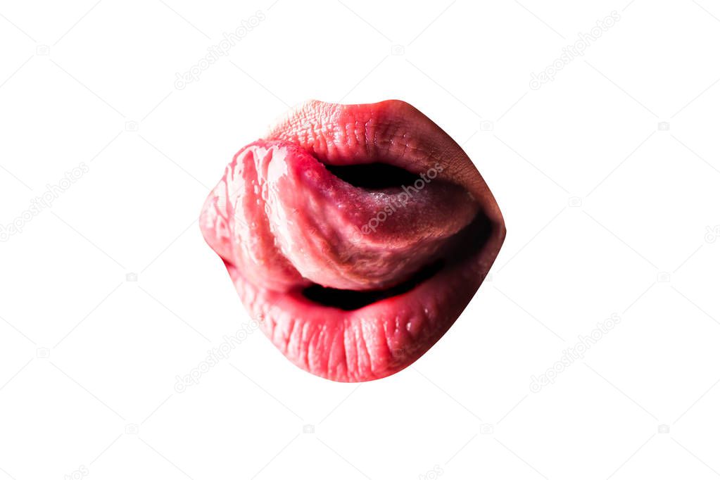 Sexy woman. Sexy female lips. Sensual tongue and sexy mouth. Sex education - BDSM kamasutra erotic woman secret and sex symbols concept. Orgasm. Talk sex - oral masturbate condom lubricants.