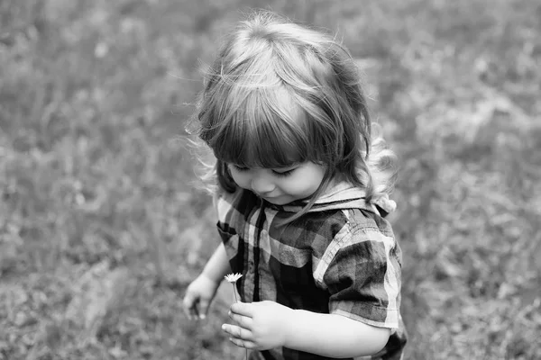 Щасливий маленький хлопчик на зеленій траві — стокове фото