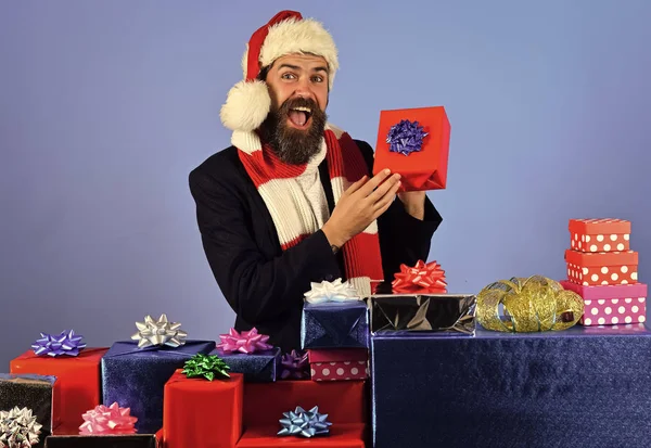 Santa claus bearded man in hat and scarf. — Stock Photo, Image