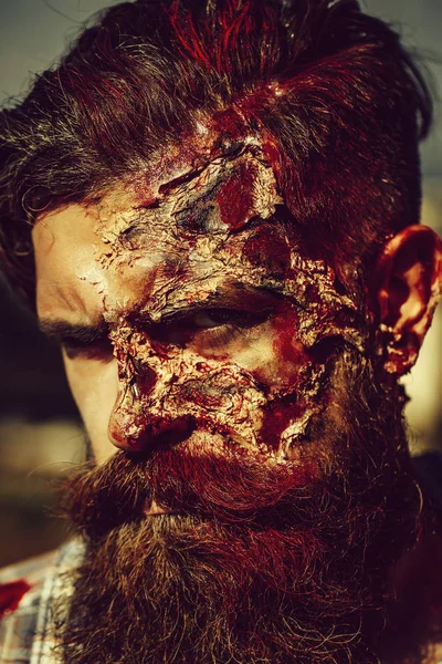 Bearded bloody zombie man — Stock Photo, Image