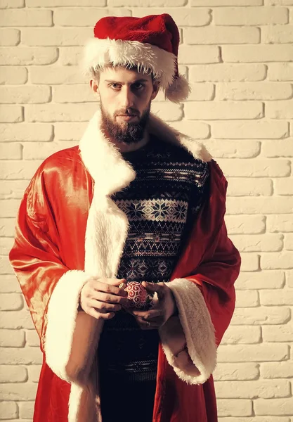 Christmas man with long beard. — Stock Photo, Image