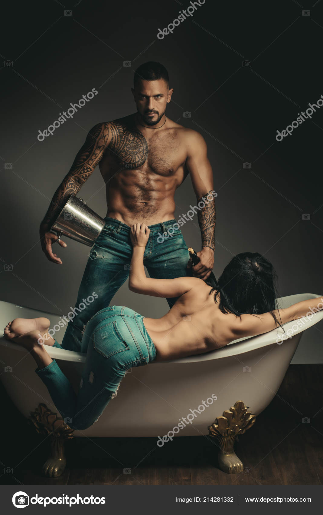 Loving couple having sex in the bathroom. Concept of sensual and intimate moment of lovers
