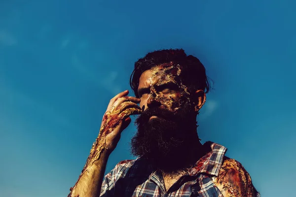 Bearded bloody zombie man — Stock Photo, Image