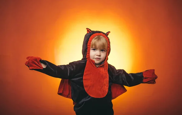 Little cute Boy wearing hallowwen carnival costumes. Halloween decoration and scary concept. Halloween background. 31 october.