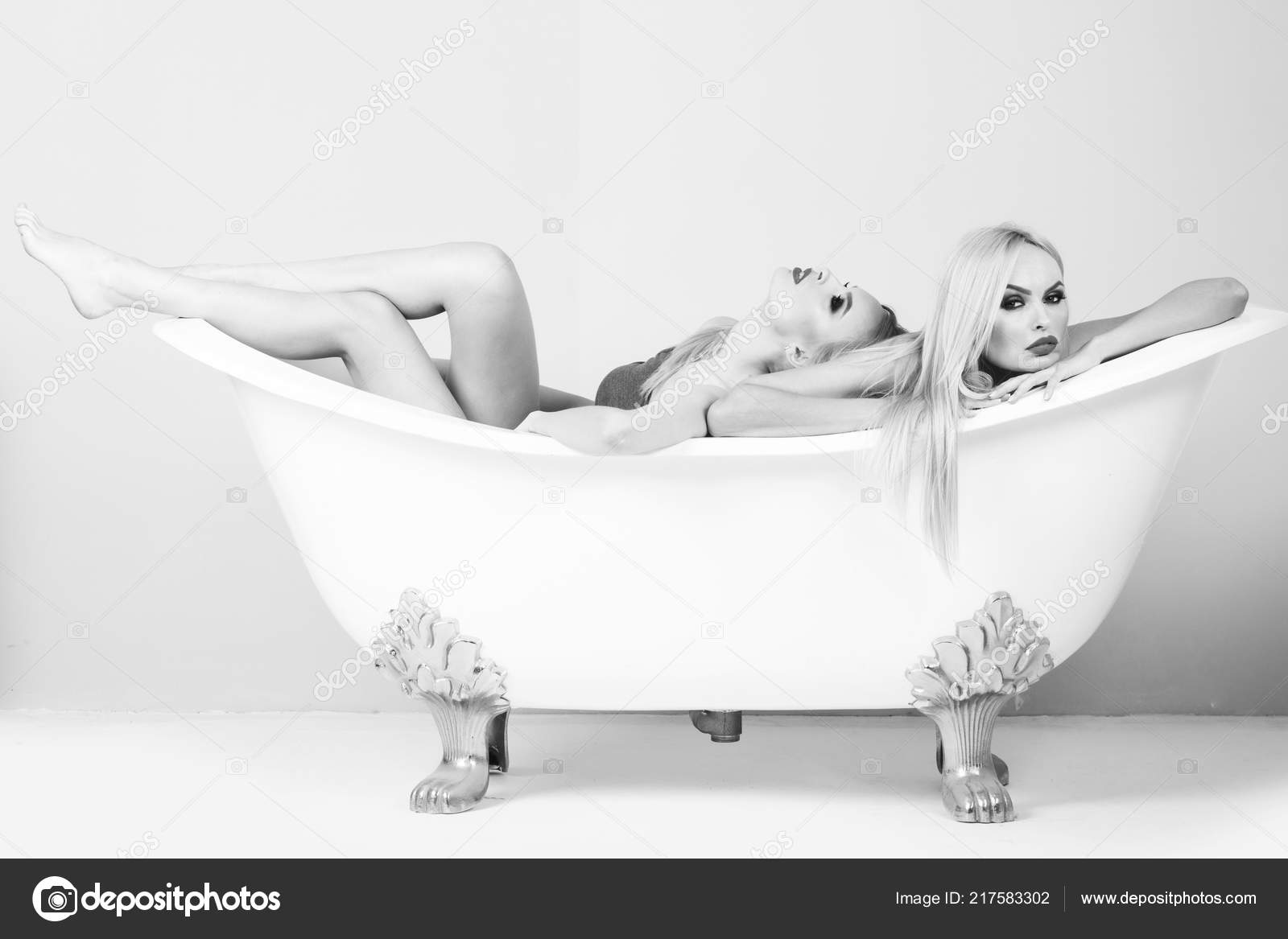 Nude family free Blonde lesbian playing in the bathroom
