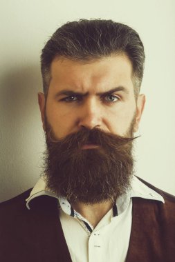 sakallı adam, acımasız beyaz hipster ciddi bir yüz ile