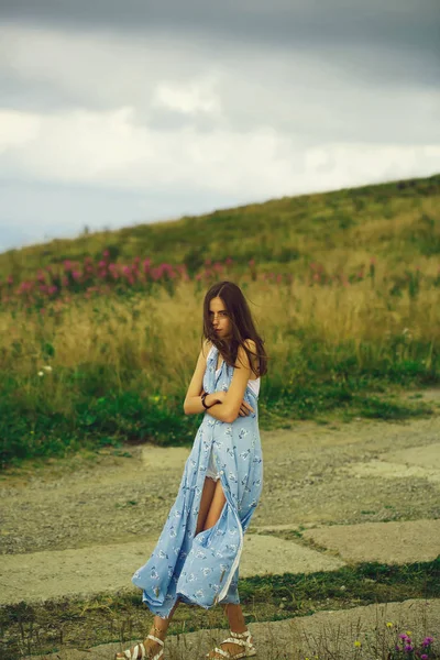 夏の畑にきれいな女の子 — ストック写真