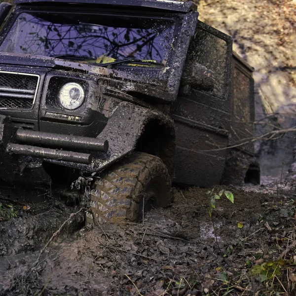 Car wheel on dirt road covered with mud — Stock Photo, Image