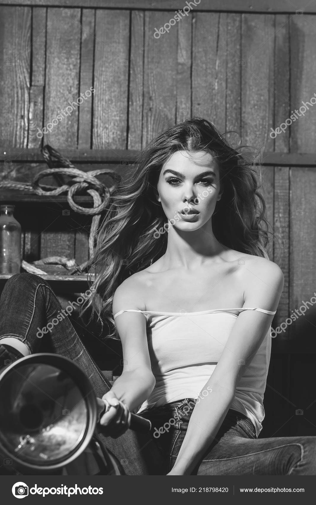 Sexy Woman Biker In Erotic Undershirt Sitting On Vintage Motorcycle Stock Photo Sexy Woman Biker In Erotic Undershirt Sitting On Vintage Motorcycle Stock Photo