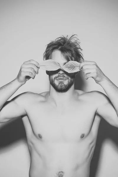 Modello barbuto con corpo muscolare e petto nudo . — Foto Stock