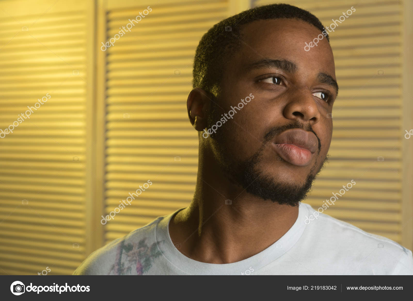 African Peoples Beauty Concept Macho With Beard And Smooth Brown Skin Looks Handsome Man With Beard And Mustache Indoor Jalousie Background Man On Calm Face With Sensual Big Lips Close Up https depositphotos com 219183042 stock photo african peoples beauty concept macho html
