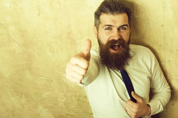 Man of hipster met lange baard op blij gezicht — Stockfoto