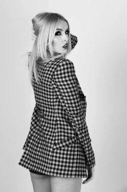 güzel kız makyaj moda ceket veya ceket ile