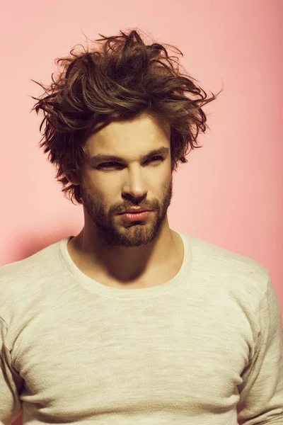 Morning wake up of man with beard and long hair — Stock Photo, Image