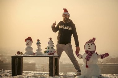 Kar heykel ve xmas ağacı ahşap tablo