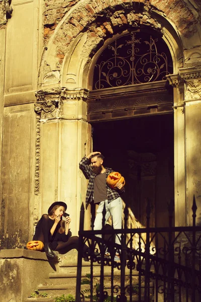 Halloween çift kabak ile — Stok fotoğraf