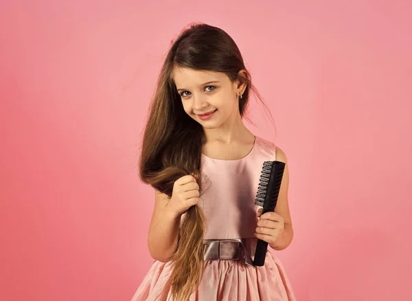 Little girl with stylish long hair, retro. — Stock Photo, Image