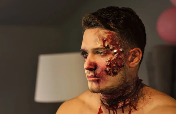 Halloween guy with blood and wounds — Stock Photo, Image