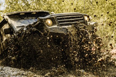 Mudding is off-roading through an area of wet mud or clay. Track on mud. Motion the wheels tires and off-road that goes in the dust. clipart