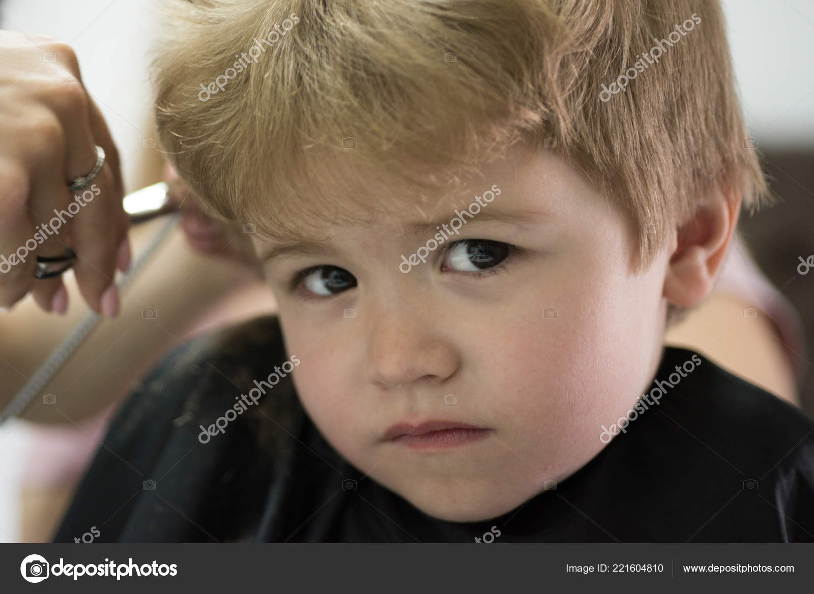 Making Haircut A Game Little Boy With Blond Hair At Hairdresser