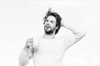 çay veya kahve ile mutlu adam