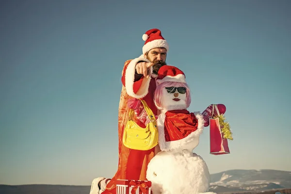 Santa hipster met wijzende vinger hand — Stockfoto