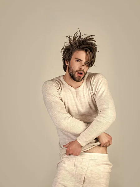 Man with disheveled hair in underwear. — Stock Photo, Image