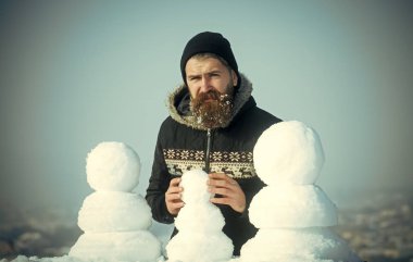 Noel Baba hipster ceket ve kardan adam.