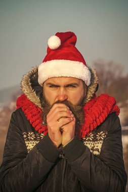 Noel adam uzun sakal ve bıyık yüz.