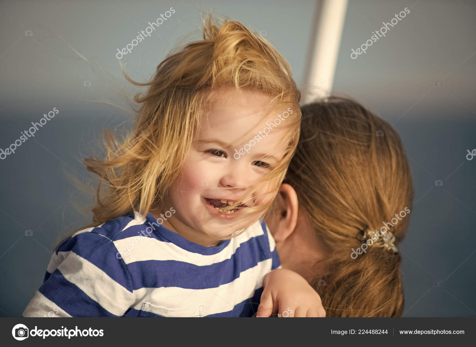 Baby Boy Small Kid Cute Happy Smiling Face Long Blond Stock