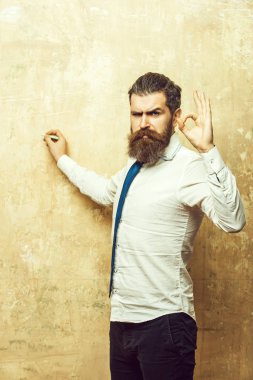 öğretmen, ciddi bir yüz üzerinde sakallı adam yazmak tebeşir ile