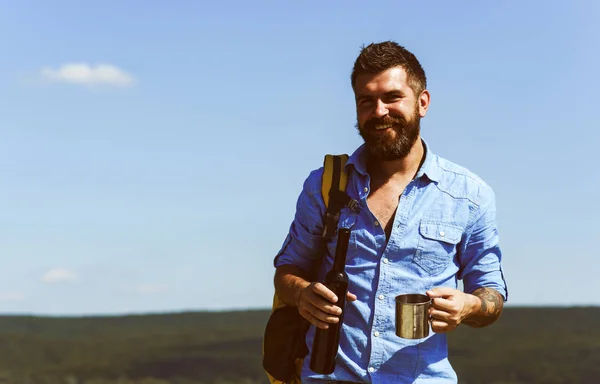 Beard divides the boys from the men. Bearded man happy smiling. Handsome man with beard and mustache. Man of fashion. Beard fashion trend. His hair is styled appropriately — Stock Photo, Image